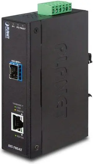 PLANET TECHNOLOGY IXT-705AT Industrial 10G/5G/2.5G/1G/100M Copper to 10GBASE-X SFP+ Media Converter