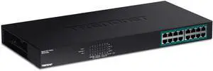 TRENDnet 16-Port Gigabit PoE+ Switch, 16 x Gigabit PoE+ Ports, 246W PoE Power Budget, 32 Gbps Switching Capacity, Desktop Switch, Ethernet Network Switch, Metal, Lifetime Protection, Black, TPE-TG160g