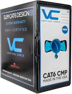 Vertical Cable CAT6, 550 MHz, UTP, 23AWG, 8C Solid Bare Copper, Plenum, 1000ft, Bulk Ethernet Cable - Made in USA, Blue