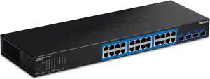 TRENDnet 28-Port Web Smart Switch, 24 x Gigabit Ports, 4 x 10G SFP+ Slots, High Speed Network Uplinks, 128 Gbps Switching Capacity,1U Rack Mountable,Lifetime Protection, Black, TEG-30284