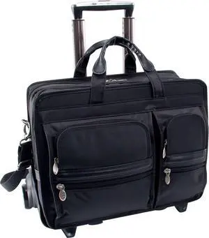 McKleinUSA P Series, Clinton, Tech-Lite Ballistic Nylon, 17" Nylon Patented Detachable -Wheeled Laptop Briefcase, Black (58445), One Size