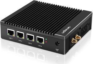 VNOPN Micro Firewall Appliance Intel N3700 Quad Core, 4 Intel 2.5GbE NIC Ports Fanless Mini PC, 4GB RAM DDR3, 64GB mSATA SSD, Network Soft Router Mini Computer, Support AES NI, WiFi