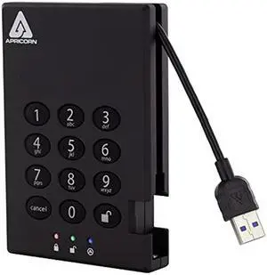 Apricorn 1TB Aegis Padlock USB 3.0 256-bit AES XTS Hardware Encrypted Portable External Hard Drive (A25-3PL256-1000)