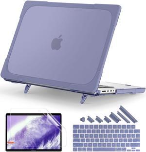 Batianda Compatible with New M3 MacBook Pro 14 inch Case 2023 2021 Release A2992/A2442 Model M2 Pro/Max, Heavy Duty Protective Plastic Hard Shell with Fold Kickstand & Keyboard Cover, Lavender Grey