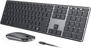 Wireless Bluetooth Keyboard and Mouse Combo (USB + Dual BT), seenda Multi-Device Rechargeable Slim Keyboard and Mouse, Compatible for Win 7/8/10, MacBook Pro/Air, iPad, Tablet - Black Gray