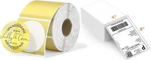 Gold Transparent Thermal Stickers+Thermal Direct Shipping Label (Pack of 500 4x6 Fan-Fold Labels)
