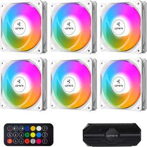 upHere 120mm White Computer Case Fan,Motherboard Sync Fan,High Airflow,Speed Adjustable, ARGB Fan with Fan Hub and Remote,Low Noise Hydraulic Bearing Long Life Up to 40,000 Hours-6 Pack,NT1206-6