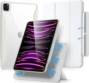 ESR for iPad Pro 12.9 Inch Case (2022/2021), iPad Pro 12.9 Case 6th/5th Generation with Pencil Holder, Detachable Magnetic Cover, Vertical Stand, Auto Wake/Sleep, Rebound 360 Series, Brilliant White