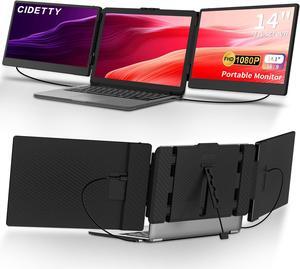 CIDETTY Laptop Screen Extender, 14'' FHD 1080P IPS Ultra-Thin Dual/Triple Monitor Display, HDMI/USB-C Plug-Play Portable Monitor for Laptop, Built-in Speakers(Mac, Win, Android)