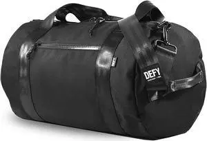 DEFY The Ultimate Overnighter Duffle Bag | Ballistic Nylon Gym/Travel Bag | 36 Liter, Large Weekender Bag, Travel Duffel Bag | Water Repellent Gym Bags For Men & Women (Black)