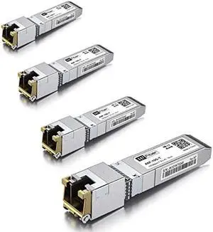 4 Pack 10Gb SFP+ to RJ45 Module, 80 Meter, 10Gbase-T Ethernet SFP+ Copper Transceiver for Cisco, Meraki, MikroTik, Ubiquiti, Unifi, Netgear, D-Link and More, Cat6a/Cat7/Cat8