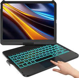 HOTLIFE for iPad 10th & 11th (A16, 2025) Generation Case with Keyboard,Touch Keyboard Case for iPad 11" /10.9" Inch - 10 Color Backlight, 360° Rotatable Protective Cover with Pencil Holder