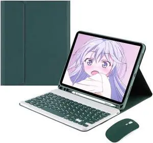 kaidisen Keyboard Case Mouse for Galaxy Tab S6 Lite 10.4" 2024/2022/2020 (SM-P620/P625/P613/P619/P615/P610), Detachable Cute Color Keyboard Case with S Pen Holder,Dark Green