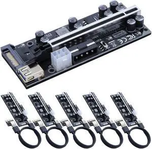 Mailiya V009s Pro PCIe Riser, GPU Riser Card for Crypto Mining 16X to 1X, Powered Riser Adapter w/10 Solid Capacitors/LED Status for BTC/Ethereum Mining ETH(6 Pack)