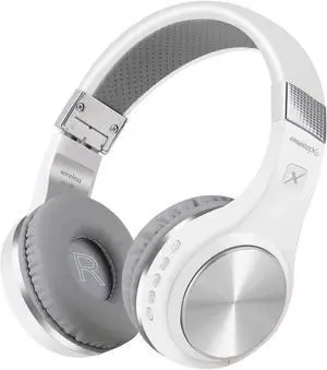 Riwbox Bluetooth Headphones, XBT-80 Folding Stereo Wireless Bluetooth Headphones Over Ear with Microphone and Volume Control, Wireless and Wired Headset for PC/Cell Phones/TV/iPad (Silver White)