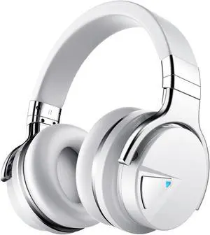 Silensys E7 Active Noise Cancelling Headphones Bluetooth Headphones with Microphone Deep Bass Wireless Headphones Over Ear, Comfortable Protein Earpads, 30 Hours Playtime for Travel/Work, White