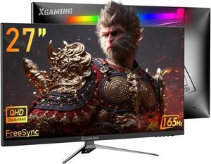 XGaming 27 inch Gaming Monitor, QHD 2560 * 1440p, 144Hz/165Hz 98% sRGB, 1ms, FreeSync, Dual HDMI&DisplayPort, Built-in Speakers and LED Rainbow Light, Frameless IPS Screen, VESA Mountable, Black
