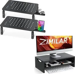 Zimilar 2 Pack Monitor Stand Riser with Phone Holder+2 Tiers Laptop Computer Monitor Riser with Storage