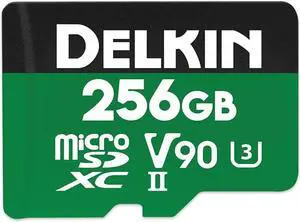 Delkin Devices 256GB Power Micro SD Card UHS-II (U3/V90) - 300MB/s Read, 250MB/s Write, 8K, 4K, 3D, HDR, 360o Recording | Micro SD Card 256GB with SD Adapter