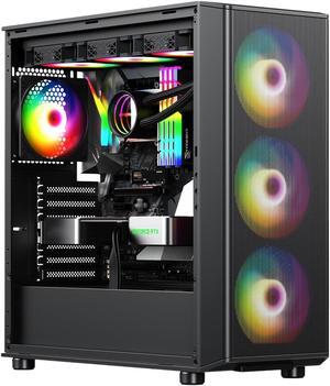 Raidmax Meshian X Seies Mesh Front Intake High Airflow Design, Pre-Installed 4X 140mm ARGB and 1x 120mm ARGB Fans, Tempered Glass, Support 4090 GPU and 360mm Water Cooler (X606, Black)