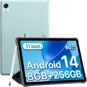 UMIDIGI G9 Tab Tablet 11 Inch,Android 14 Tablet Dual SIM Card Slots 8GB+256GB+1TB Expand,Android Tablet with Stylus&Case 7200mAh and 13+8MP Cameras,2024 Cellular Tablet with Face Unlock,GPS,FM(Green)