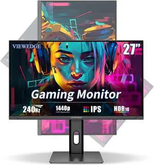 Viewedge Gaming Monitor 27 inch QHD (2560x1440p) 240Hz Computer Monitor, 1ms HDR10 IPS DisplayPort HDMI 2K Vertical Monitor, Wall Mountable Built-in Speakers