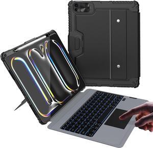Nillkin iPad Pro 13 inch (M4) Case with Detachable Keyboard, Magic Trackpad, 7 Colors Backlit, Rugged Keyboard Case with Camera Cover for iPad Pro 13" 2024, Black
