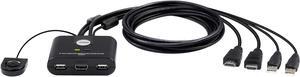 ATEN CS22HF 2-Port USB FHD Cable KVM HDMI Switch Easy Hook All-in-One Design 1920 x 1080 60 Hz Dual Monitor KVM Switch with Keyboard and Mouse Includes Remote Port Selector for Windows Mac Linux