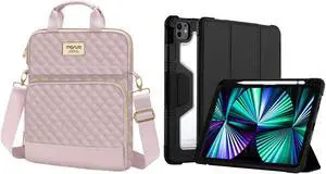 MOSISO Compatible with iPad Pro 11 inch Case 2024 M4 (5th Gen) A2836 A2837 A3006&9-11 inch Tablet Sleeve for 11 inch iPad Pro M4 2024, Square Quilted Carrying Case with Front 2 Pockets, Pink&Black