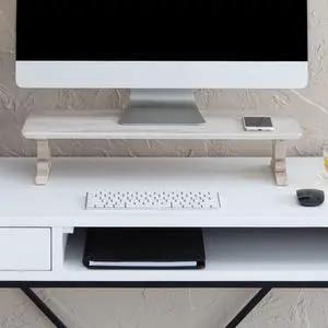 Anji Mountain Monitor Stand - Desktop Organizer & Laptop Riser, Ergonomic Monitor Riser, Space-Saving Monitor Stand for Desk, Durable Construction, Easy Assembly, Ideal for Home & Office,White Wash