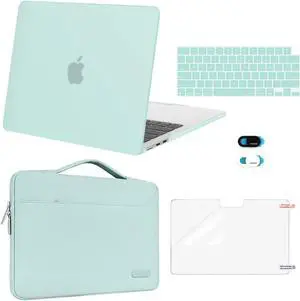 MOSISO Compatible with MacBook Air 13 inch Case 2024 2023 2022 M3 A3113 M2 A2681, Plastic Hard Shell&Sleeve Bag&Keyboard Skin&Webcam Cover&Screen Film for MacBook Air 13.6 inch Case, Mint Green