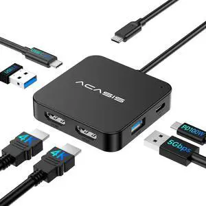 USB C Docking Station Dual HDMI Monitor 4K, ACASIS Laptop Docking Station with 100W PD Charging, 5Gbps USB C and USB A Data Ports, 2 HDMI Hub for Dell XPS/HP/Lenovo/Surface/Yoga