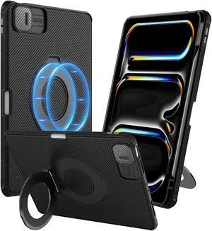 Nillkin for iPad Pro 11 inch Case 2024 (M4) with Apple Pencil Holder and Slide Camera Protective Cover, Black Slim Case with Adjustable Magnetic Stand, Multiple Viewing Angles