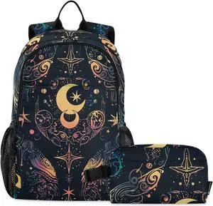 ALAZA Moon Stars Alchemy Witch Backpack and Lunch Bag Set Back Pack Bookbag Cooler Case Kits