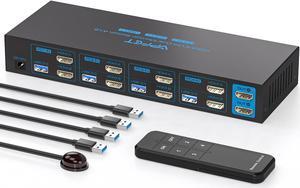 AILVLVNG USB 3.0 HDMI KVM Switch 4 Computers 2 Monitors 4K@60HZ Dual Monitor 4 Port KVM Switches Sharing 2 Monitor and 4 USB 3.0 Port Includes DC12V Adapter and 4 USB 3.0 Cables, Adaptive EDID