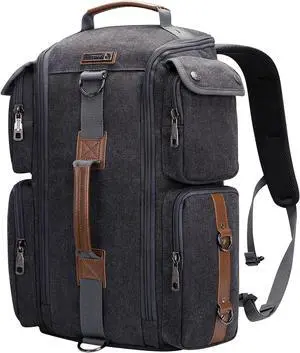 WITZMAN Travel Backpack for Men and Women Carry On Canvas Backpack Duffel Bag for Airplanes Fit 17 Inch Laptop (6661 canvas black)