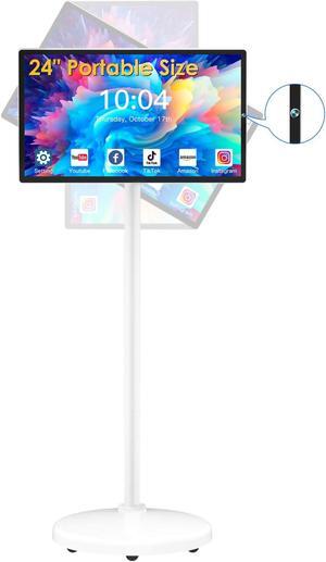 24-inch Wireless Touch Screen Mobile Movable Rolling TV, Anweller 24" Touchscreen Portable Smart Monitor with Stand on Wheels, 8-Core CPU + 8GB RAM + 128GB Storage, Built-in Battery, 60Hz Refresh Rate