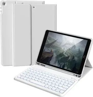 Aoub Keyboard Case for iPad 9th/8th/7th Generation 10.2 inch, 7 Colors Backlit, Stand Folio Detachable Wireless Bluetooth Keyboard Cover Soft TPU Back Case for iPad 10.2 2021/2020/2019 - Gray