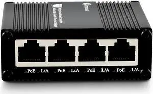 Atroodac 5 Ports Gigabit PoE Passthrough Mini Ethernet Switch 1 PoE++ Uplink in @90W 4 PoE+ Output up to 70W Unmanaged Network Switch Plug & Play Sturdy Metal Extend Power PoE Transmission up to 100m