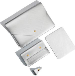 Benfan PU Leather Laptop Sleeve Compatible with New 14 inch MacBook Pro A2992 A2918,Old MacBook Pro Air 13, Surface Laptop 7th Gen 13.5, Thinkpad X1 Carbon 14 Set of 4PCS Color Silver