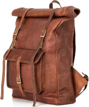 BERLINER BAGS Vintage Genuine Leather Backpack Leeds, Travel Backpack, Laptop Backpack for Women and Men - Brown