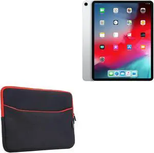 BoxWave Case Compatible with Apple iPad Pro 12.9" (3rd Gen 2018) - SoftSuit with Pocket, Soft Pouch Neoprene Cover Sleeve Zipper Pocket - Jet Black with Red Trim