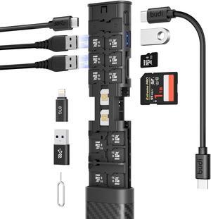 Multifunctional 10 in 1 USB C Hub 3.0 and Ultra-Slim SD Card Reader for iPhone Android and Computer with Micro SD Memory Card Case USB C Cable Memory Stick Plug and Play (HUB)