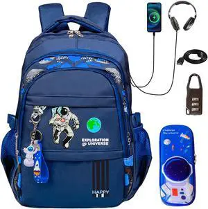CHENGXiYANG Astronauts Backpack. Luminous Anti Theft travel backpack Laptop Backpack Large Capacity Adjustable Shoulder Strap Backpack USB Anime .Headphone Port Combination Lock Blue