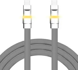 chubbycable Neon Chubby - Fast Charge Cable with Smart Light RGB Color Gradual Light Up LED USB Charging Cable, Gray, Type-C to Type-C, 3.3 FT
