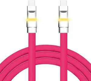 chubbycable Neon Chubby - Fast Charge Cable with Smart Light RGB Color Gradual Light Up LED USB Charging Cable, Rose Red, Type-C to Type-C, 9.8 FT