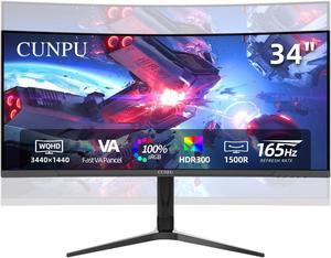 CUNPU 34 Inch UltraWide Curved Gaming Monitor, WQHD 3440x1440p 165Hz Monitor, HVA Panel, 1500R Curvature Monitor, sRGB 100%, HDR 300, FREESYNC, Height/Tilt/Swivel Adjustable Stand, HDMI/DisplayPort