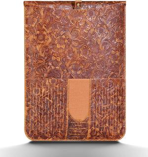 CPNVWA Genuine Leather Laptop Sleeve for MacBook Pro 14 Inch M3 M2 Pro/Max 2023 & M1 Case,Durable Waterproof Premium Leather Protective Bag for 14 Inch Notebook Computer Cover,Flower Brown