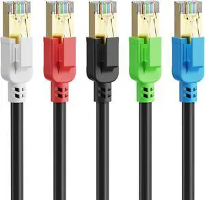 Dacrown Cat 8 Ethernet Cable 10 ft-5Pack, 40Gbps 2000Mhz Patch Cord, Heavy Duty Direct Burial Shielded SFTP Lan Wire, Weatherproof RJ45 Cable for Router, Server, TV, Laptop, Gaming Consoles
