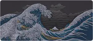 Deskr Great Wave Dark Deskpad Full XL Gaming Desk Mat Gamer Desk Pad with Stitched Edges 5mm Thick Non-Slip Water-Resistant Rubber Laptop Computer Mousepad for Office & Home - 35.4 x 15.7 in
